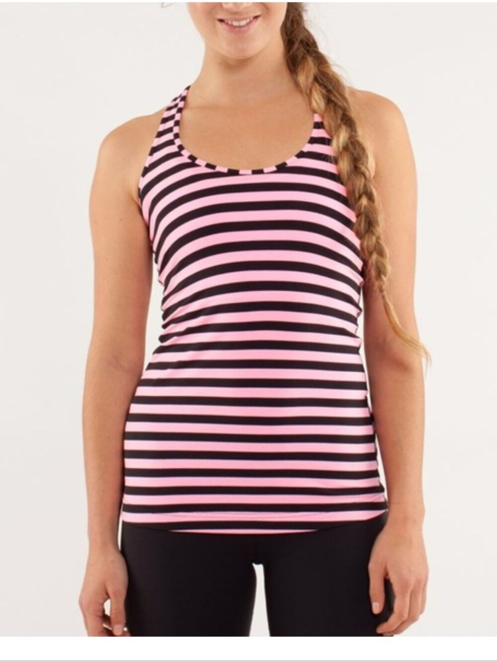 Lululemon Athletica Pink and Black Striped Racerback Tank